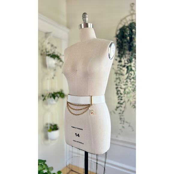 Vintage 1980s NWT Belt 80s White Leather Gold Chain Escada Style Belt Volup main image 10